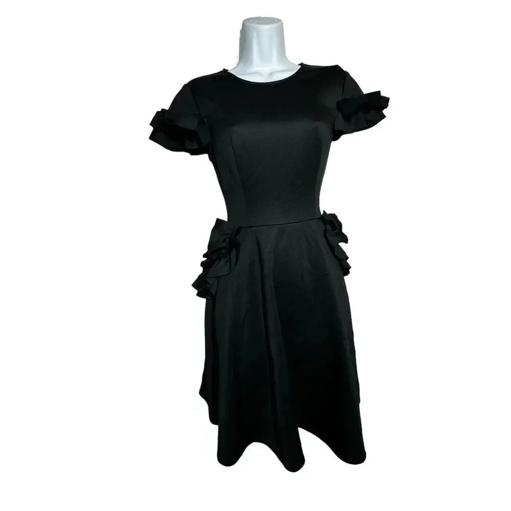 TED BAKER black LUUCIEE Neoprene Ruffle Trim skater dress size 1 US 4 NEW NWT